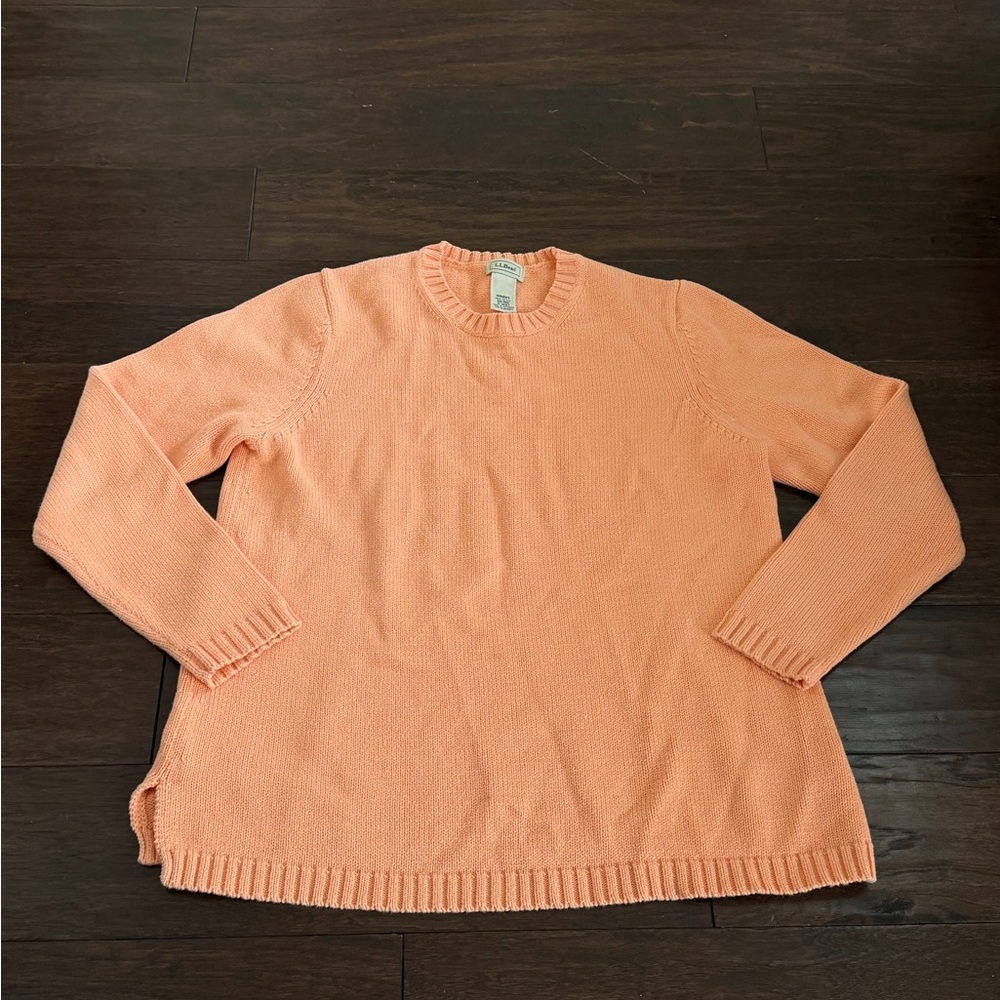 L.L. Bean Peach 100% Cotton Pullover Sweater Women Small Regular Knit Crew Neck